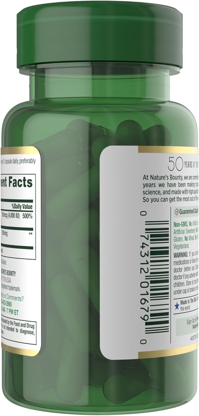 Nature’s Bounty Vitamin D3 K2 Supplement, 4000 IU Vitamin D3 plus 100 mcg of Vitamin K Supplements for Adults for Heart & Bone Health Support, 60 Day Supply, 60 Vegetarian Capsules