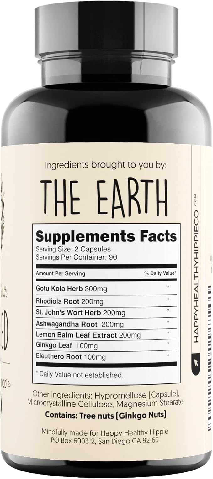 Joy-Filled Mood Support Supplement - 7 Herb Complex + St. Johns Wort (180 Ct) | Rhodiola Rosea, Eleuthero, Ashwagandha | Stress Relief – Helps Calm The Mind & Body | 100% Plant-Based Happy Pills