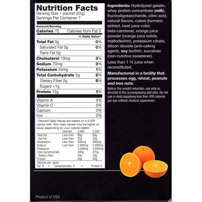 Proti Fit - High Protein Fruit Flavored Powder Drink Mix, Low Calorie, Sugar Free, Appetite Suppressant, 7 Servings Per Box (Orange)