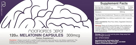 Melatonin Capsules | 300mcg | 120 Pills | Supports Healthy Sleep Cycles | Promotes Relaxation | Natural Sleep Aid Supplement