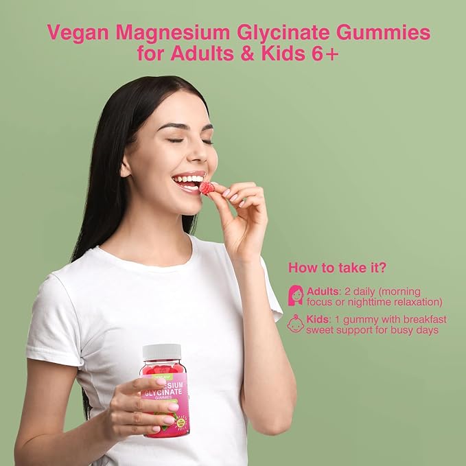 Magnesium Glycinate Gummies 600mg, Sugar Free Magnesium Gummies for Adults with Ashwagandha, Lemon Balm & GABA for Sleep, Mood Support and Relaxation, Vegan, 60 Raspberry