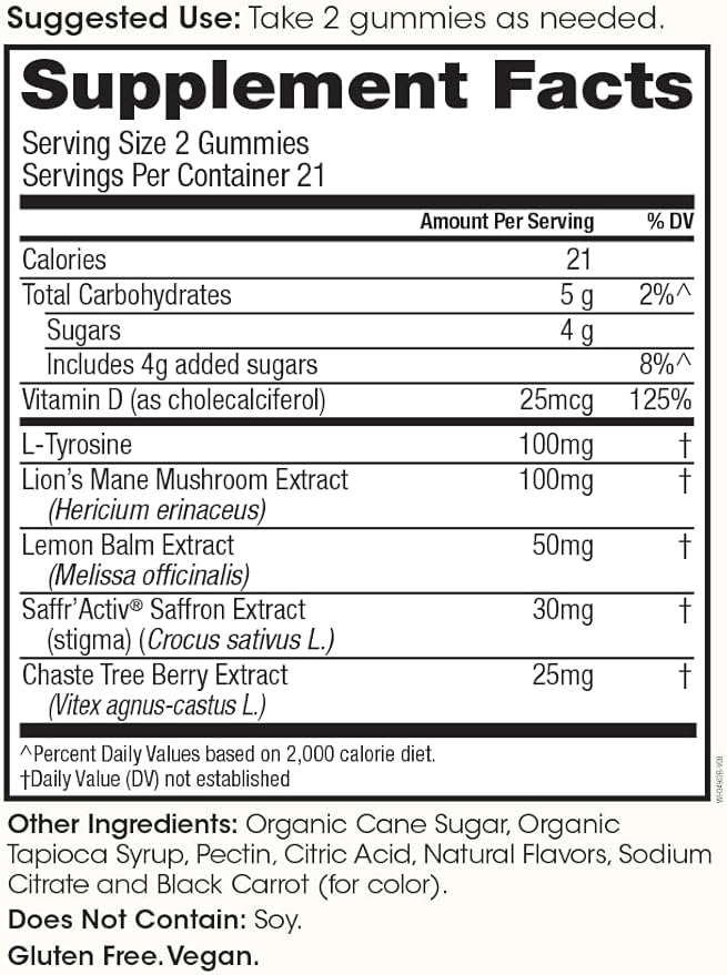 Winged Wellness Happy Her - Mood Support Gummies - Contains Saffr’ Activ Saffron Extract, 5-HTP, L-Tyrosine, Lion's Mane, Lemon Balm, and Chaste Tree - Vegan Gummy, Cherry Flavored - 3 Pack, 126 Count