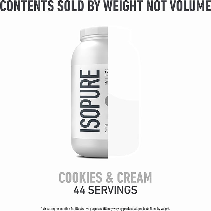 Isopure Zero Carb 100% Pure Whey Isolate Protein Powder, Gluten Free, With Vitamins, Cookies & Cream, 25g Protein Per Serving, 3 Pounds, 44 Servings (Packaging May Vary)