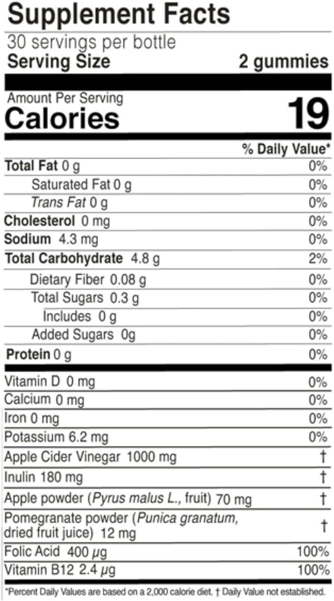 FARMASi Nutriplus Apple Cider Vinegar Gummies, Vegan Digestive Support with Vitamin B12 and Folic Acid, Pomegranate Apple Flavor, 60 Gummies, 5.8 oz