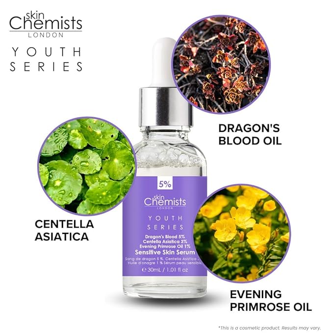 Skin Chemists Sensitive Skin - Dragon's Blood 5%, Centella Asistica 3%, Evening Primrose Oil 1%, Purple