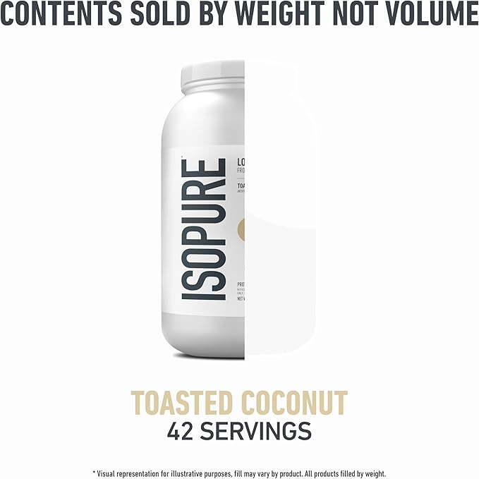 Isopure Low Carb 100% Pure Whey Isolate Protein Powder, Gluten Free, With Vitamins, Toasted Coconut, 25g Protein Per Serving, 3 Lbs, 42 Servings (Packaging May Vary)