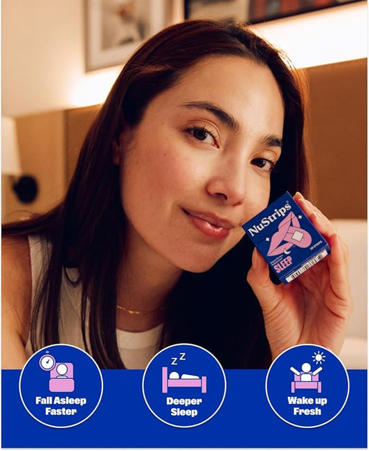 NuStrips™ Fast-Dissolving Sleep Strips with 5mg Melatonin, Valerian Root, L-Theanine & Vitamin B6 – Blueberry Flavor - Natural Sleep Aid, Vegan, Non-GMO, Gluten Free – Fall Asleep Fast (30 Strips)