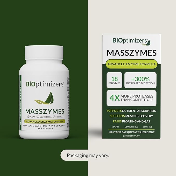 BIOptimizers MassZymes - Complete Digestive Enzymes Supplement for Gut Health - Bloating Relief for Men and Women - Lipase Amylase Bromelain Digestive Enzymes (120 Capsules)