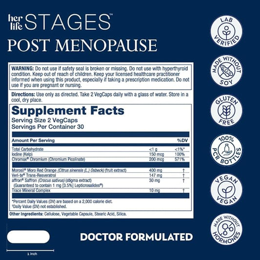 SOLARAY Postmenopause her Life Stages - Post Menopause Supplements for Women with Resveratrol - Vegan and Made Without Hormones - 60-Day Guarantee - Vegan, Lab Verified - 30 Servings, 60 VegCaps