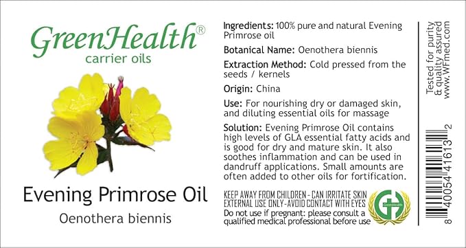 GreenHealth Evening Primrose Oil – 8 fl oz (237 ml) Plastic Bottle w/Cap – 100% Pure Carrier Oil