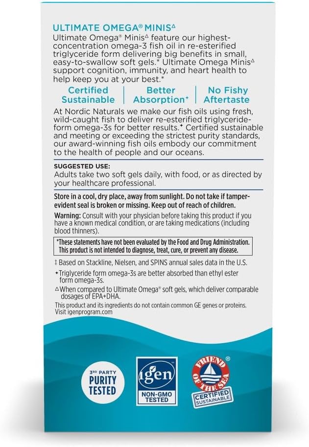Nordic Naturals Ultimate Omega Minis, Strawberry Flavor - 60 Minis Soft Gels - 1120 mg Omega-3 - High-Potency Fish Oil Supplement - EPA & DHA - Promotes Brain & Heart Health - 30 Servings