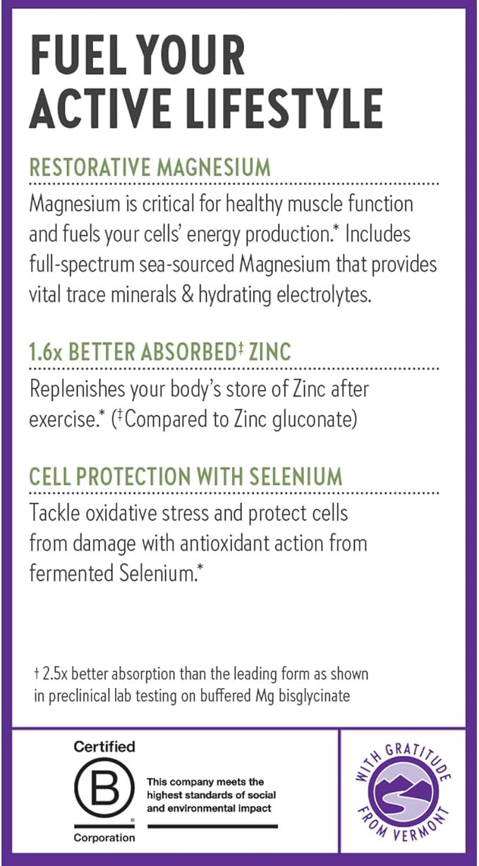 New Chapter Magnesium-Selenium-Zinc Supplement, 325 mg Magnesium in One-Daily Tablet for Active Bodies, Bounce Back After Exercise with Muscle Support Minerals + Hydrating Electrolytes, 90 Count