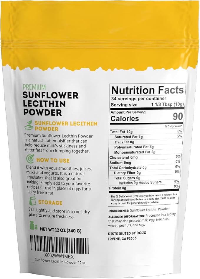Kate Naturals Sunflower Lecithin Powder for Baking Bread, Gummies, Cooking. Lecithin Supplement for Clogged Milk Ducts. Substitute for Soy Lecithin Powder (12oz, Non-GMO)