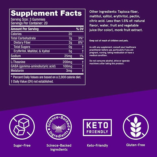 Bulletproof Sugar-Free BlackBerry Flavor Sleep Gummies, 60 Count, Keto Supplement for Sleep Support (Pack of 2)