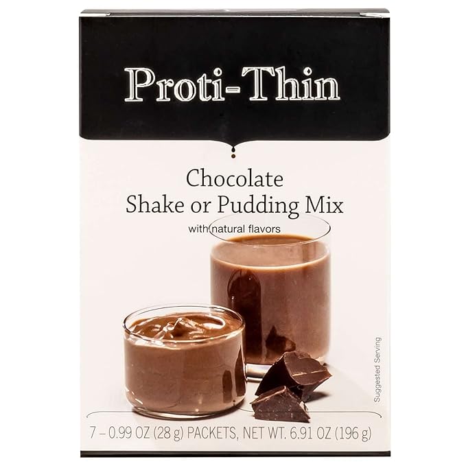 Proti-Thin High Protein Creamy Chocolate Pudding/Shake Mix, 15g Protein, Low Calorie, Low Carb, Low Fat, Low Sugar, Gluten Free, Aspartame Free, KETO Friendly, Ideal Protein Compatible, 7 Serving Box