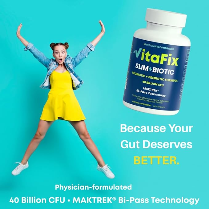 Probiotic & Prebiotic SlimBiotic Synbiotic – 40 Billion CFU with MAKTREK® Bi-Pass Tech, Helps Gut Health & Digestion, Regularity, Bloat, Immune & Weight Loss For Women and Men, (60 Ct) Gluten Free