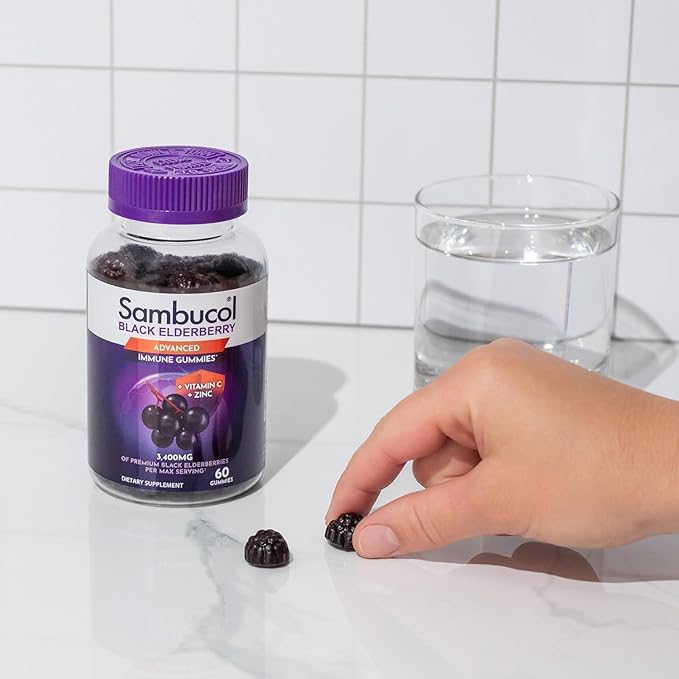 Sambucol Elderberry Gummies - Immune Support Supplement for Adults with Vitamin C & Zinc, Sambucus Elderberry with High Antioxidants, Gluten Free, Vegan - 60 Count