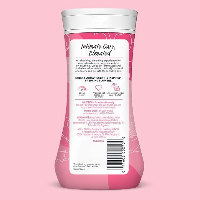 Summer’s Eve Feminine Wash, Sheer Floral, Daily pH-Balanced Body Wash for Women, Feminine Care to Remove Vaginal Odor, Gynecologist Tested, 9 Fl Oz, Pack of 14