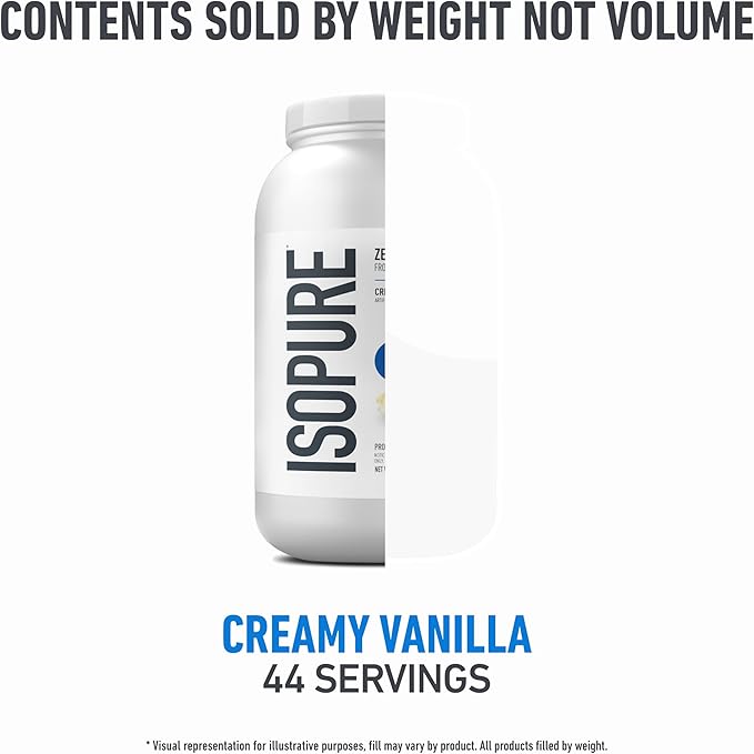 Isopure Zero Carb 100% Pure Whey Isolate Protein Powder, Gluten Free, with Vitamins, Creamy Vanilla, 25g Protein Per Serving, 3 Lbs, 44 Servings (Packaging May Vary)