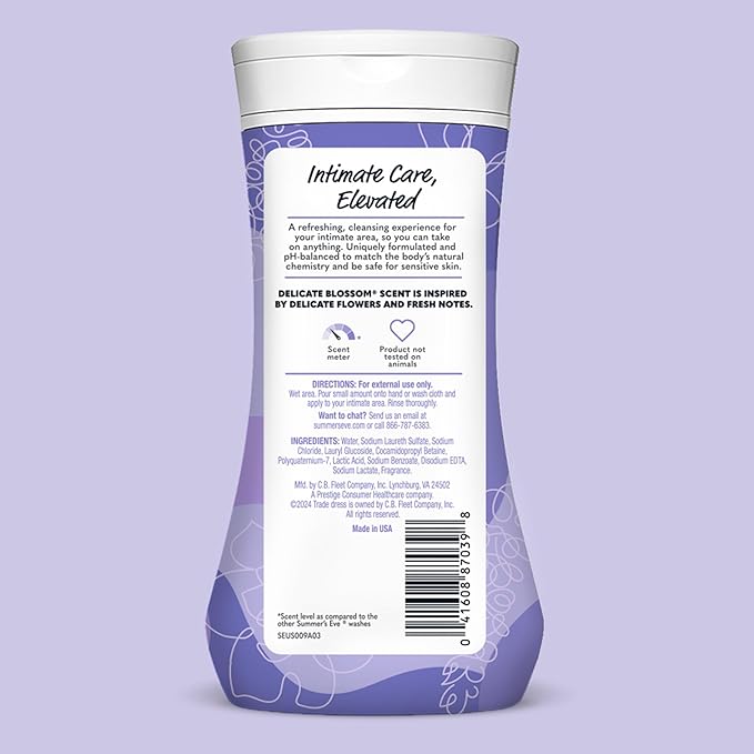 Summer’s Eve Feminine Wash, Delicate Blossom, Daily pH-Balanced Body Wash for Women, Feminine Care to Remove Vaginal Odor, Gynecologist Tested, 9 Fl Oz, Pack of 12