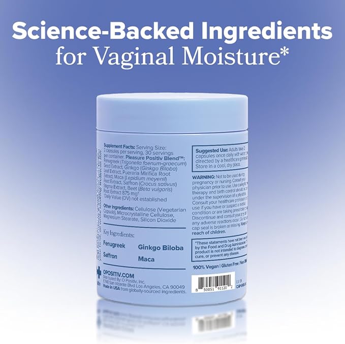 O Positiv MENO Vaginal Moisture Support Capsules – OBGYN-Formulated to Support Healthy Vaginal Moisture, Mood & Relaxation – Hormone-Free with Maca & Fenugreek Seed – 30 Servings (Pack of 3)