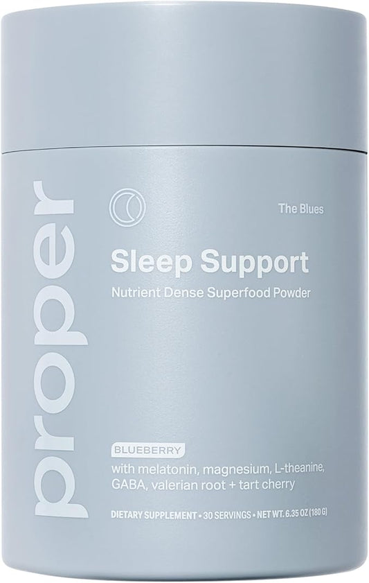 Proper, The Blues Sleep Aid – Nutrient-Dense Superfood Powder with + Melatonin, Magnesium, L-Theanine, GABA, Valerian Root & Tart Cherry – Calm Supplement for Nighttime Relaxation & Sleeping