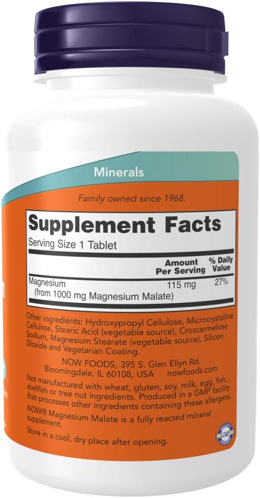NOW Magnesium Malate 1000mg, 180 Tablets (Pack of 2)