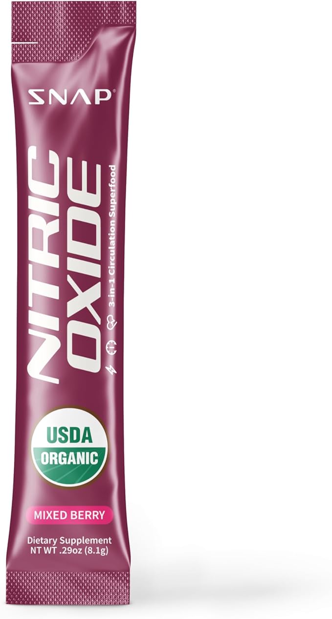 Snap Supplements Organic Beet Root Powder Nitric Oxide Supplement for Men & Women with Red Spinach, Supports Healthy Energy & Blood Pressure Already in Normal Range, 10 Stick Packs, Mixed Berry