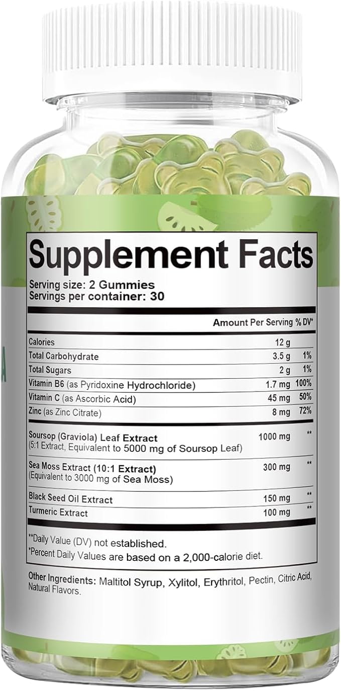 Totaria (2 Packs) Sugar Free Soursop Oil Graviola Sea Moss Gummies - Support Digestive Sleep Skin Health, Immunity & Antioxidant - Guanabana Fruit with Sea Moss, 150mg Black Seed Oil Non-GMO Vegan