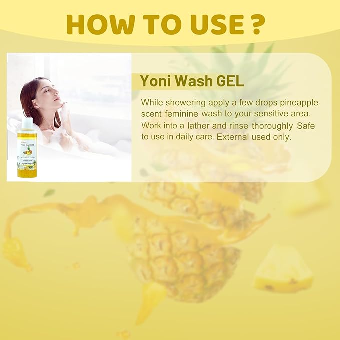Yoni Wash Feminine Wash for Women PH Balance, Vaginal Wash for Vagina Moisturizing, Summer Feminine Care Intimate gel for Hygiene, Body Wash Shower Gel, Pineapple Scent Intimate shower gel 6.7 fl.oz