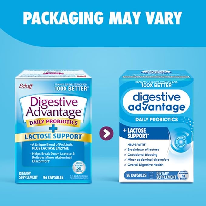 Digestive Advantage Lactose Defense Enzymes + Probiotics for Women & Men Occasional Bloating, Lactose Breakdown, Minor Abdominal Discomfort, Immune Support, 96 Count Capsules (3 Pack)