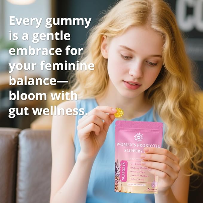 Women's Probiotic Slippery Elm Gummies, Pineapple Gummies for Women pH, Premium Feminine Balance Gummie, 90 Gummies(1 Pc)