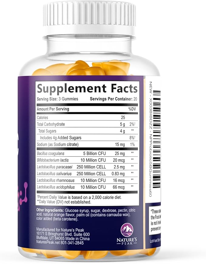 Probiotic Gummies - 6 Premium Probiotic Strains - Daily Gut Health Pro Biotic Gummy Supplement for Women, Men & Teens, Natural Digestive Health Support, “Good” Gut & Immune Support - 60 Gummies