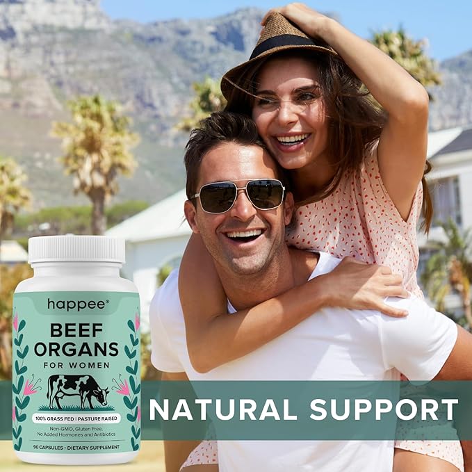 Happee Grass Fed Beef Organ Supplement for Women - Beef Liver, Heart, Kidney, Ovary & Uterus Blend - Hormone Balance, Energy & Cycle Support - 90 Capsules