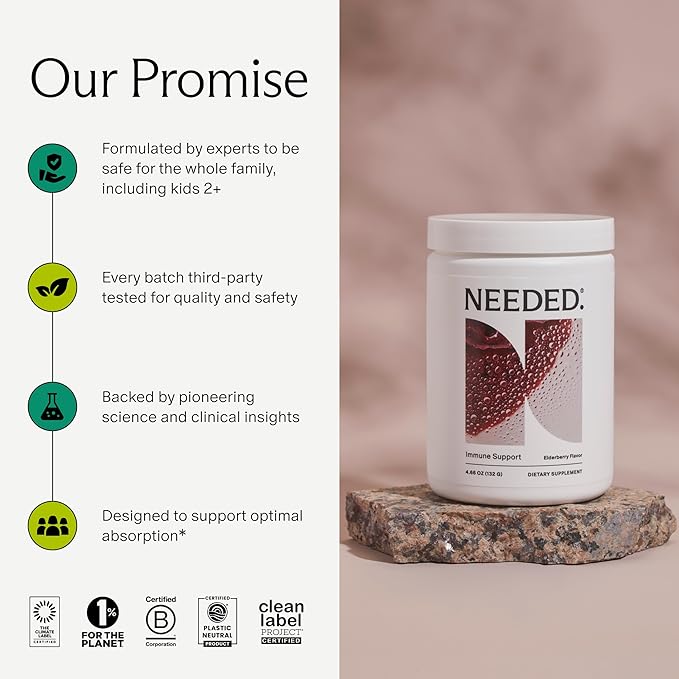Needed. Immune Support Immunity Powder - for the Whole Family - Pregnancy Safe Immunity Supplement - Zinc with Elderberry - Easy-to-Take
