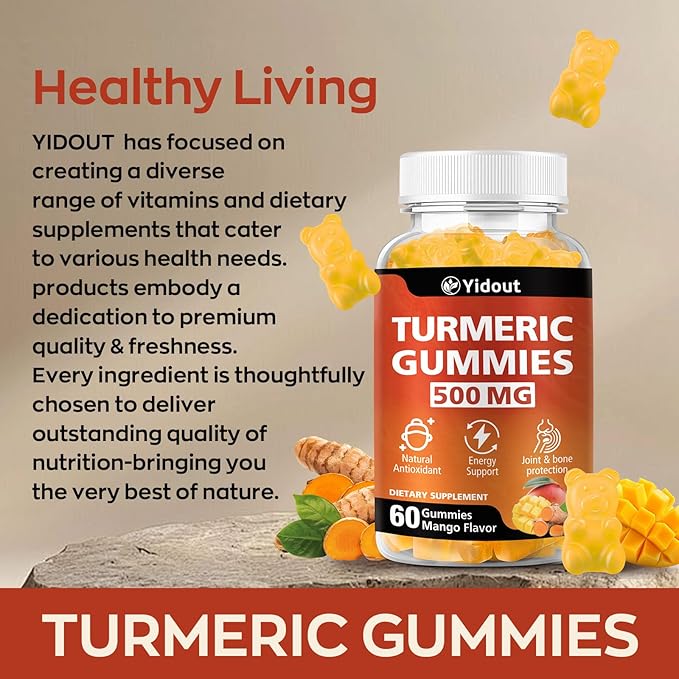 Turmeric Curcumin Gummies, Gummy with 500mg Turmeric Curcumin and Ginger with Black Pepper Extract for High Absorption,Mango Flavor (60 Count(Pack of 1))