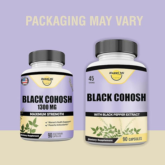 Black Cohosh Made with Organic Black Cohosh Root 1300MG per Serving, Balance Hormones, Natural Menopause & Menstrual Support, Women Health Support, 90 Vegan Capsules, 45 Servings