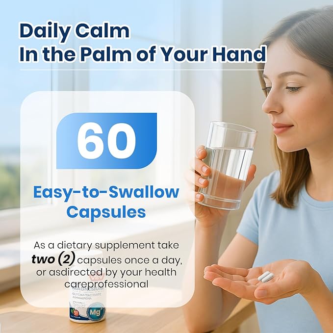 VEV Deep Calm 15 in 1 Magnesium Glycinate & Citrate Complex Capsules, Cortisol Supplements for Women – Easy to take Formula with Ashwagandha & L-Theanine, 60 Vegan Capsules