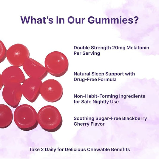 Micro Ingredients Melatonin 20mg Gummies for Adults, 120 Count | Sleep Aid 10mg Melatonin per Gummy | Sugar Free BlackBerry Cherry Flavor | No Drug + Non-Habit-Forming | Non-GMO, Gluten Free