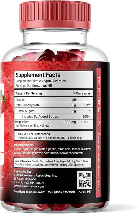 Magnesium Glycinate Gummies, 1000 mg - Magnesium Supplement to Support Relaxation, Heart Health - Chewable Calm Magnesio Gummies for Adults, Glicinato De Magnesio - Strawberry Flavor