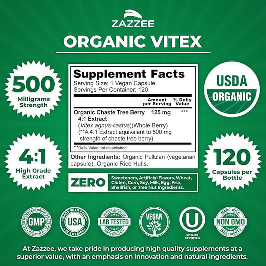 Organic Hormone Balance for Women | Organic Black Cohosh & Vitex Chasteberry Supplements for Women for Cycle Regulation Fertility Support & Overall Hormonal Balance | ISO Lab Tested (120 Servings)