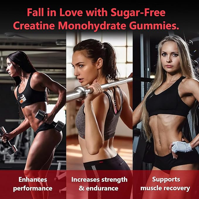 Creatine Gummies for Women, 5000mg Pre-Workout Muscle Strength & Energy Support, 0 Sugar Creatine Gummy with L-Taurine, Zinc, B12 B6, Strawberry Flavor, Vegan - 120 Gummies