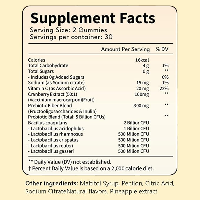 Pineapple Gummies for Women pH, Premium Feminine pH Balance Gummy, Vaginal Probiotics, Immune Support, Vegan, Gluten-Free, 60 Gummies 30 Servings