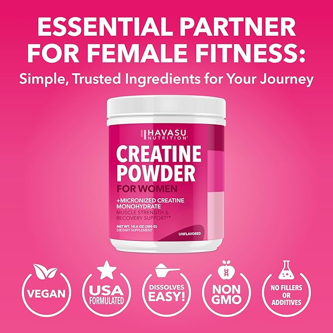 Creatine for Women - Formulated for Women - 3g Micronized Creatine Monohydrate Per Serving to Support Energy, Lean Muscle Mass, and Mental Clarity - Unflavored, Vegan, Non-GMO, 100 Servings