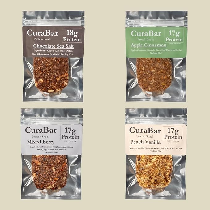 CuraBar Protein Bars – Variety Pack (4 Flavors), 17g Protein, Low Carb, Gluten Free, Dairy Free, Healthy Snack, Seed Oil Free, No Artificial Ingredients, 12 Count