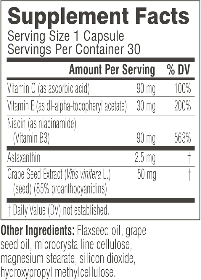 Swisse Beauty Dual Skin Defense Supplement | Astaxanthin, Grape Seed Extract, and Vitamin C | Supports Collagen Formation, Skin Elasticity, Antioxidant Protection & Regeneration | 30 Capsules