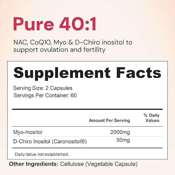 Nourished 40:1 Myo-inositol & D-Chiro Inositol Supplement for Women with Fertility, Skin Health, or Menstrual Cycle Symptoms - Hormone Balance for Women - 360 Capsules