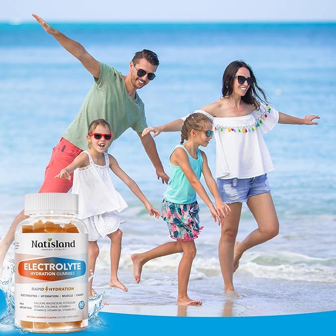 Electrolyte Gummies for Hydration, Hydration Gummies for Kids & Seniors Adults, with Potassium, Magnesium, Calcium, Sodium, Chloride for Runners and Endurance Sports, Orange Flavor, Vegan, 60 Chews