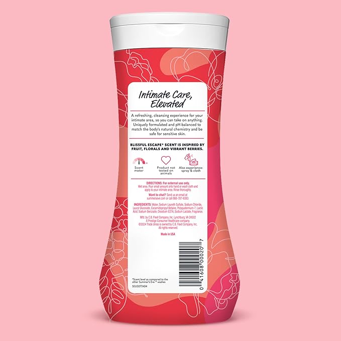 Summer's Eve Blissful Escape All-Over Daily Feminine Wash, pH-Balanced Body Wash for Women, Removes Vaginal Odor and Refreshes, 15 Fl Oz