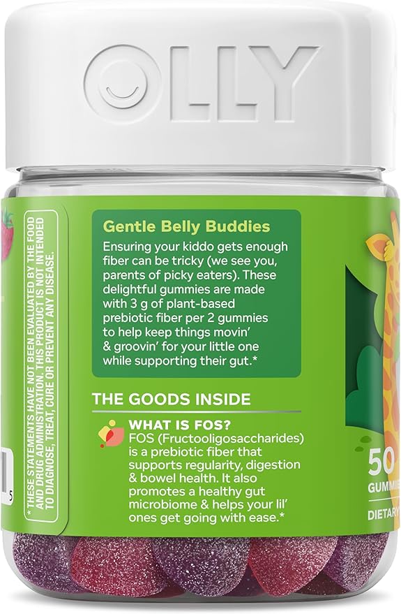 OLLY Kids Friendly Fiber Gummy, Digestion Support,* 3g Prebiotic Fiber FOS, Kids Chewable Supplement, Berry Brilliant Flavored, 25 Day Supply - 50 Count